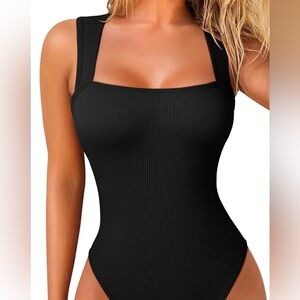 Black Ribbed Bodysuit for Women